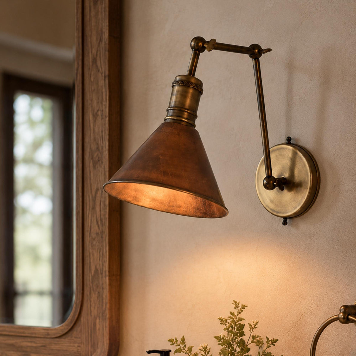 Handmade Brass Swing Arm Wall Sconce, Adjustable Copper Reading Lamp, Farmhouse Lighting