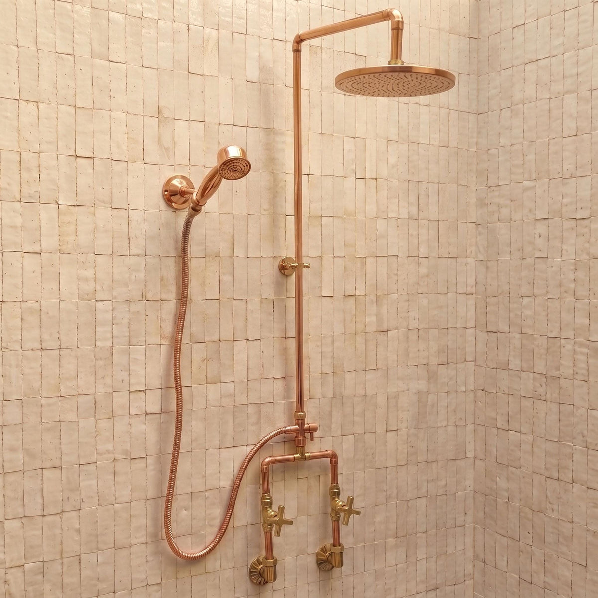 Copper Shower System, Unlacquered Copper Shower, Rain Shower Set, Wall Mounted Shower Fixture, Handmade Copper Bathroom 
