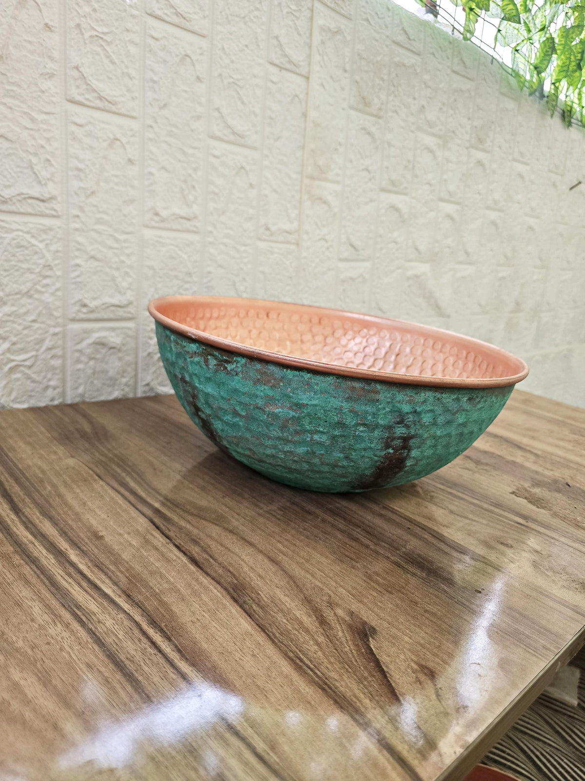 Copper Vessel Sink with Green Patina, Rustic Moroccan Bathroom Wash Basin, Artisan Vanity Sink, Farmhouse Copper Bowl