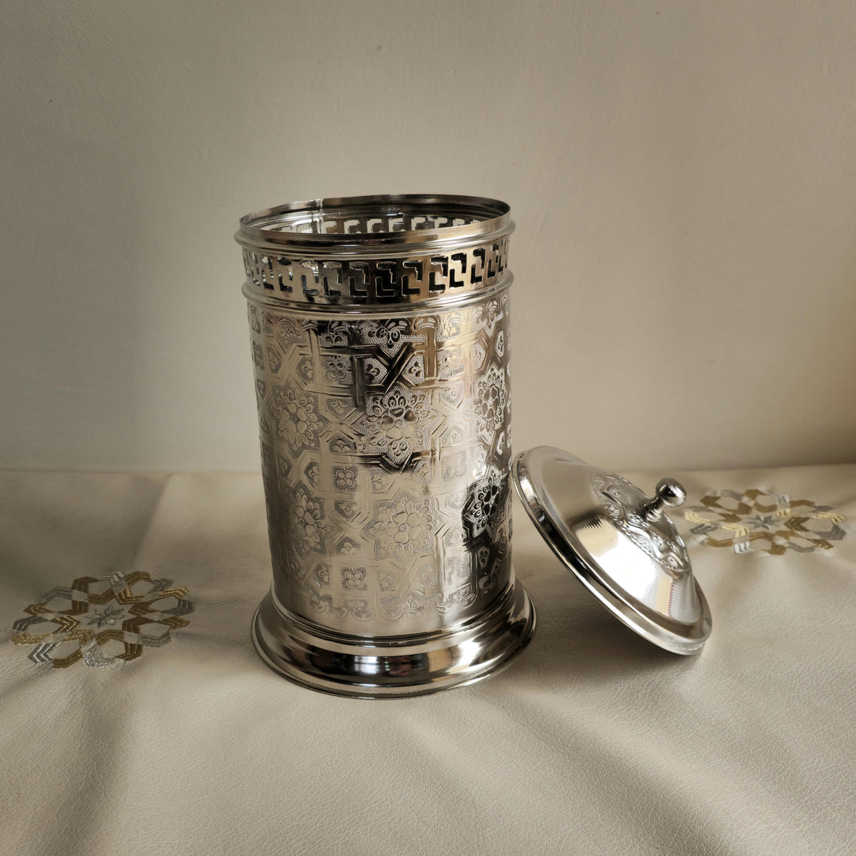 Silver Wastebasket