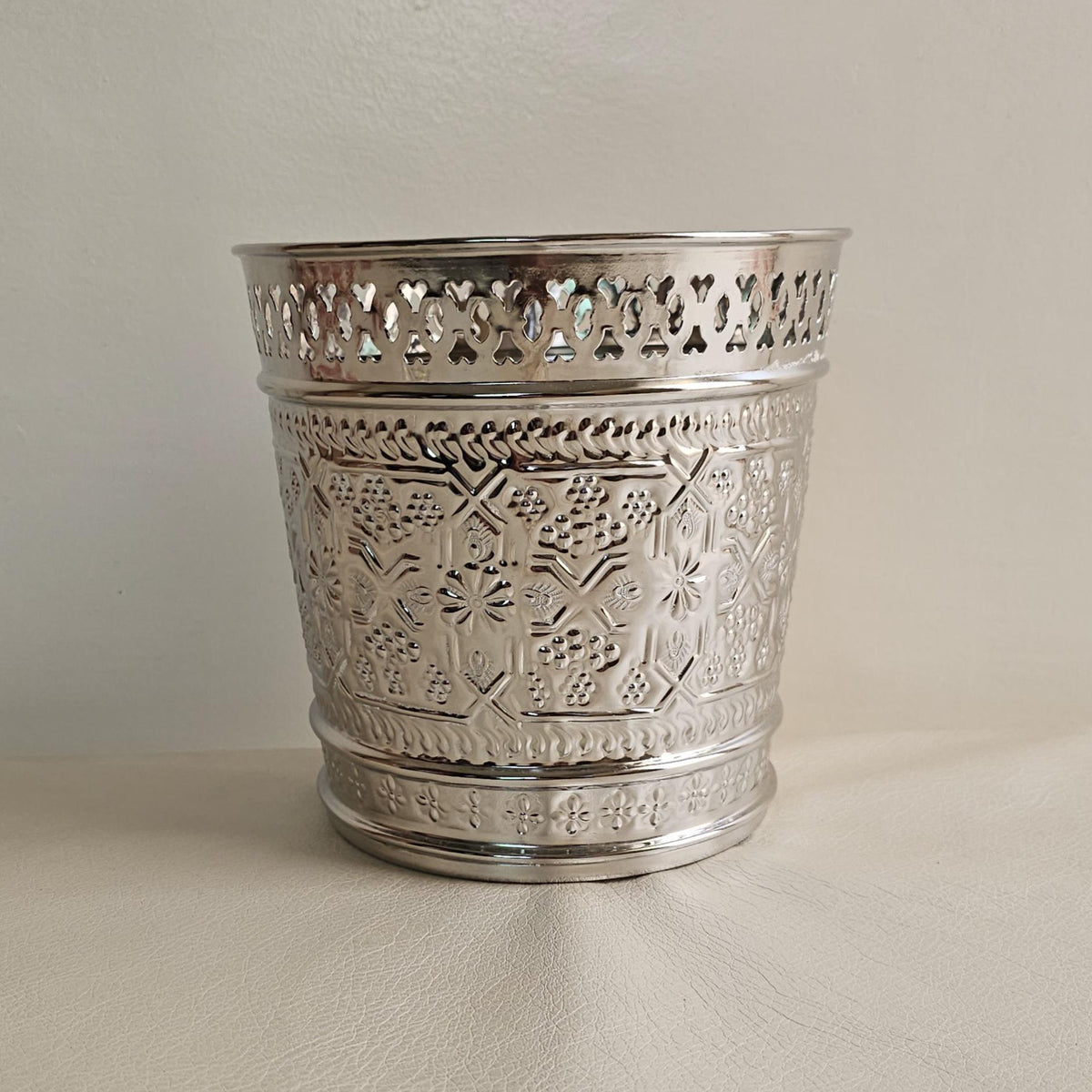 Silver Moroccan Trash Can