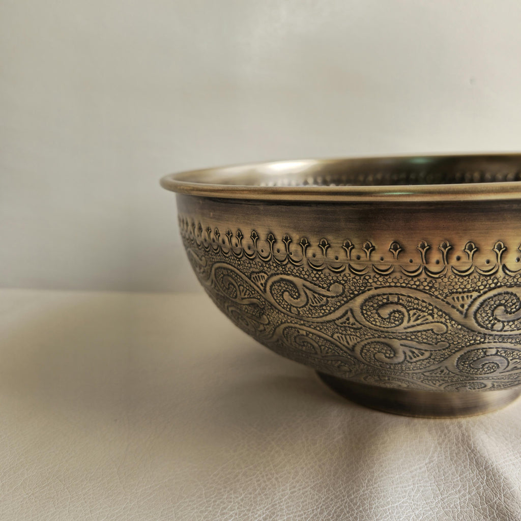 Antique Brass Vessel Sink – Hand Engraved Drop In Bathroom Basin