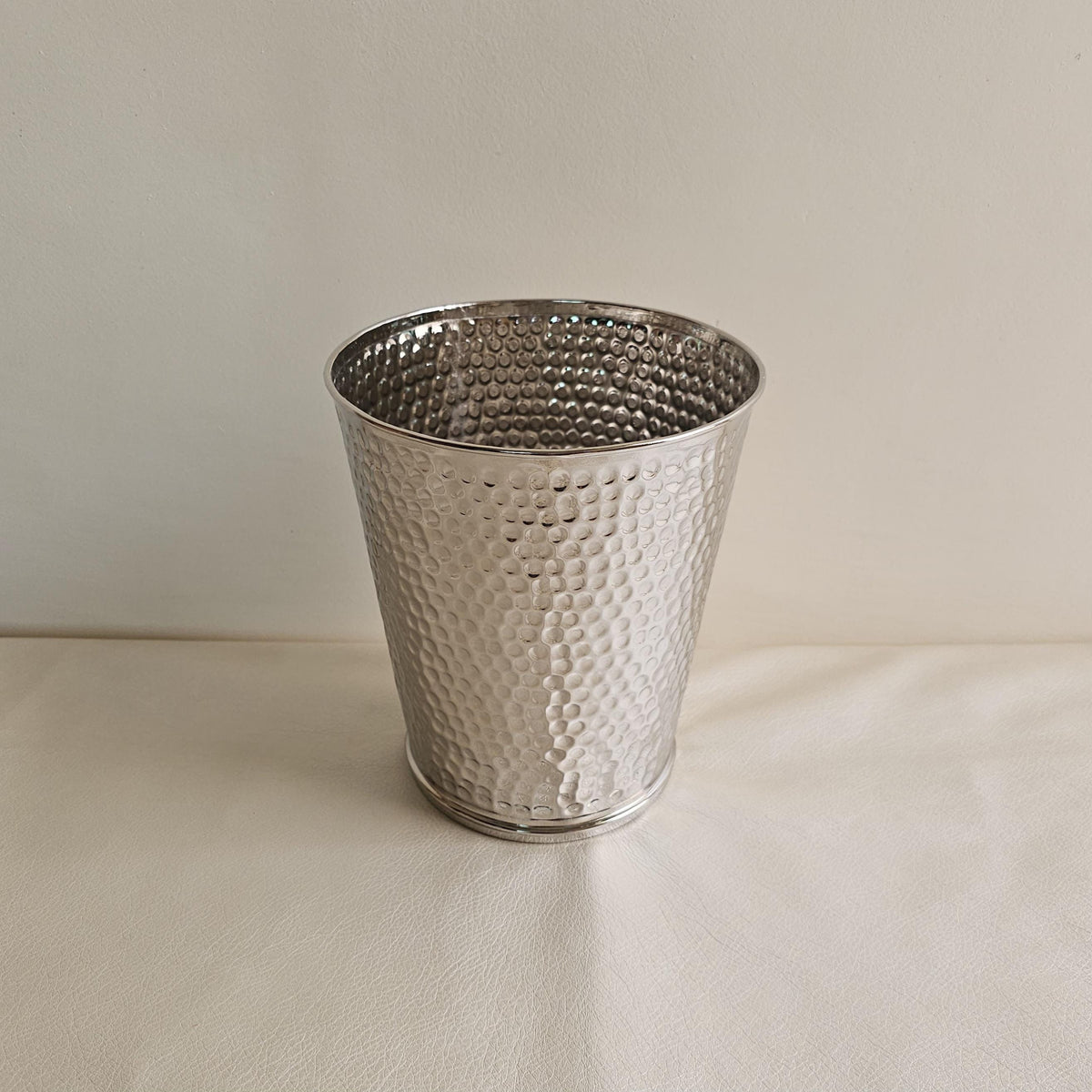 Hammered Silver Trash Can