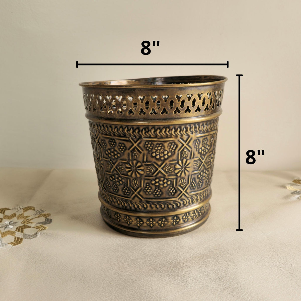 Hand-Engraved Solid Brass Wastebasket