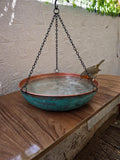 Verdigris Patina Copper Bird Bath Bowl, Hanging Pure Copper Bird Feeder, Weathered Green Copper Water Basin, Garden Gift
