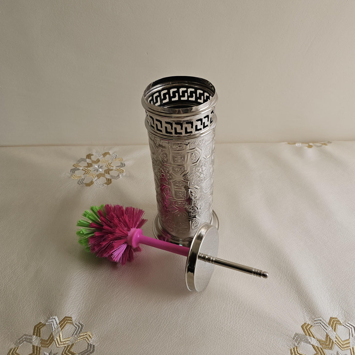 Toilet Brush Holder – Silver Moroccan Bathroom Decor