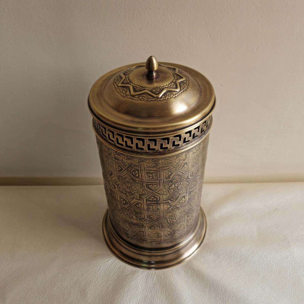 Moroccan Brass Trash Can with Lid