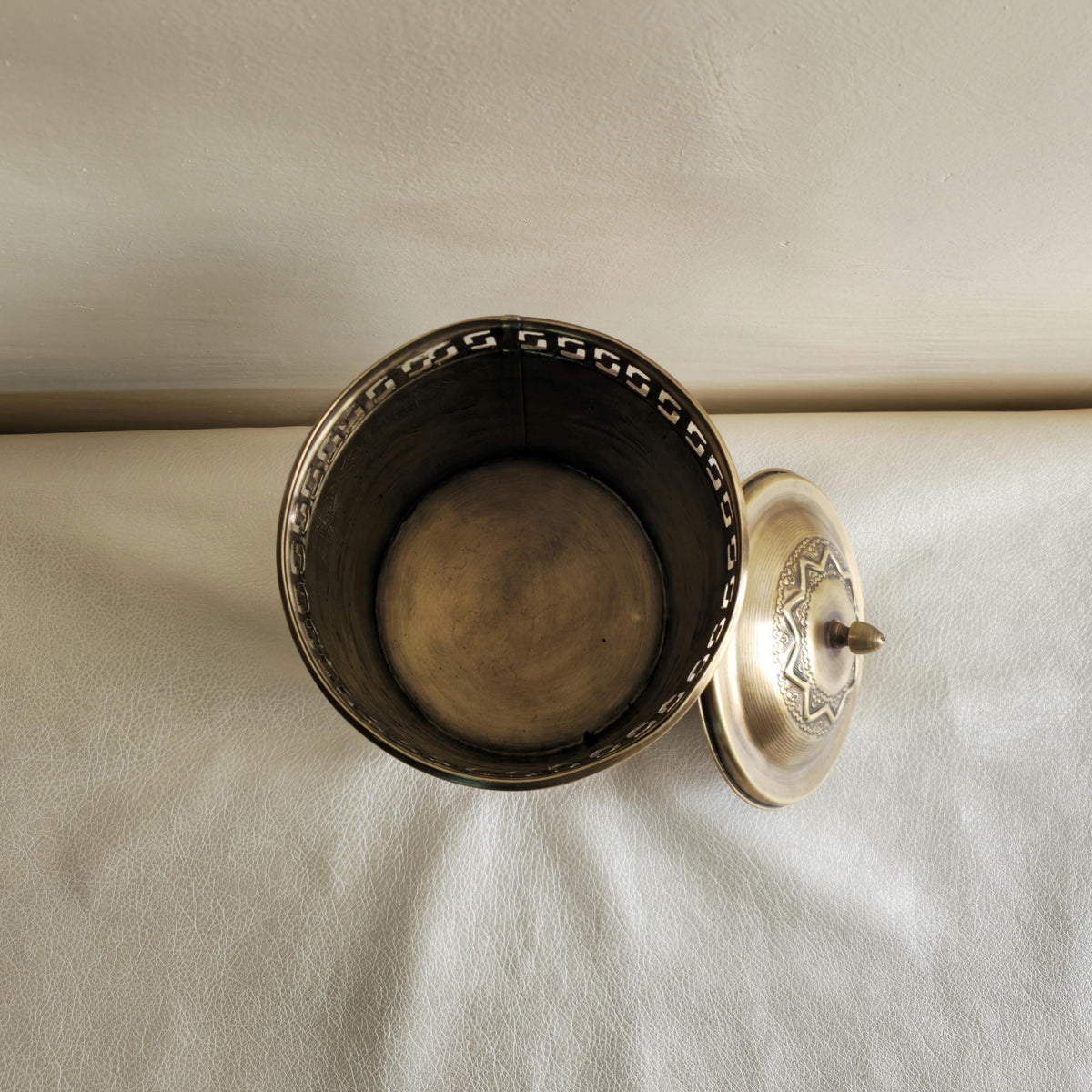 Moroccan Brass Trash Can with Lid