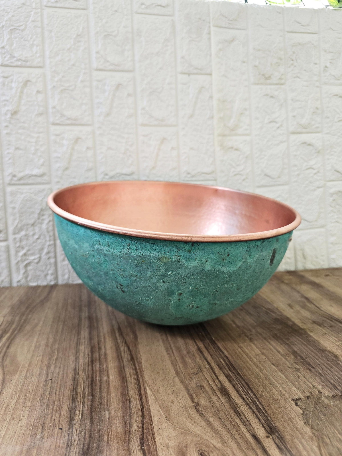 Green Patina Copper Bathroom Vessel Sink, Handmade Moroccan Copper Wash Basin, Rustic Farmhouse Vanity Bowl, Decorative 