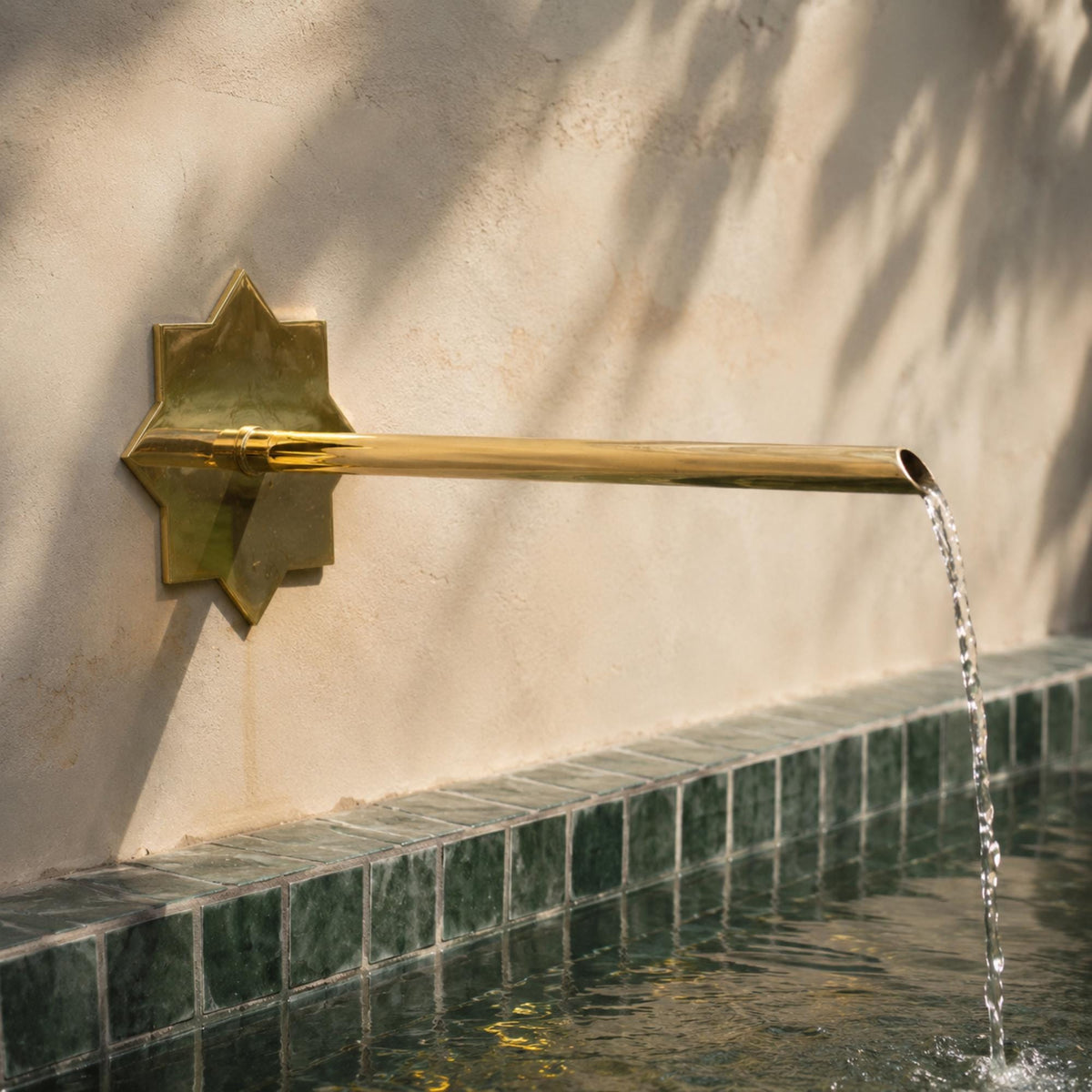 Wall-Mounted Tub Filler Faucet, Solid Brass Waterfall Spout, Handmade Moroccan Design