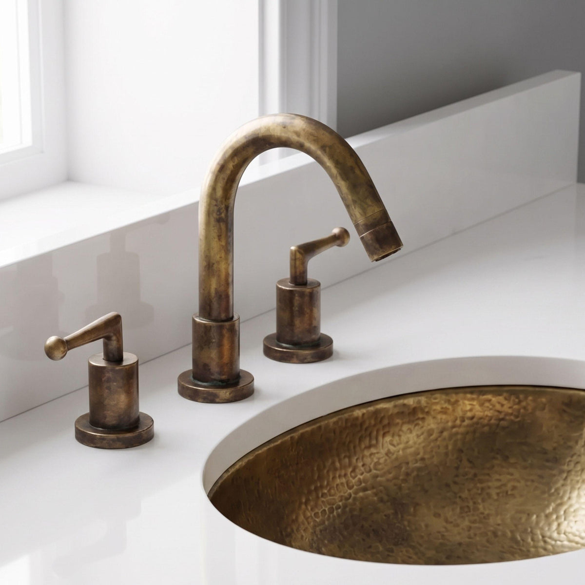3 Hole Widespread Vanity Faucet - Unlacquered Brass Bathroom Faucet
