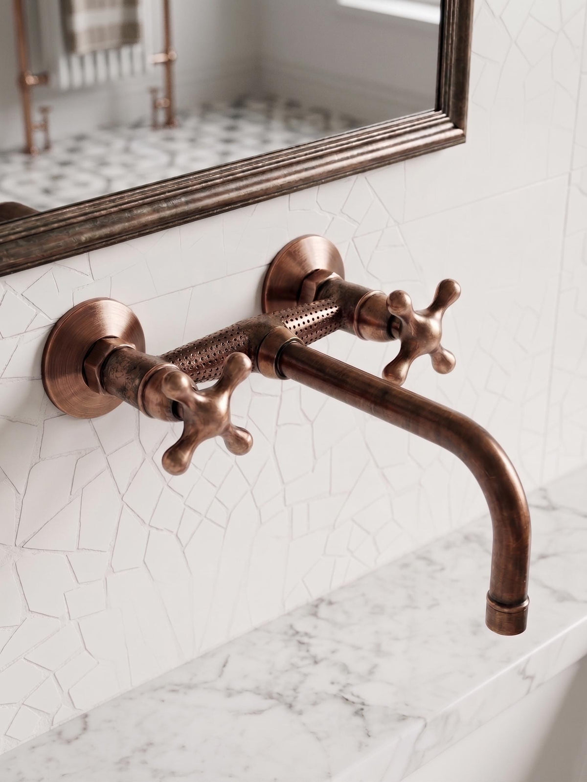 Unlacquered Copper Wall-Mounted Faucet with Cross Handles