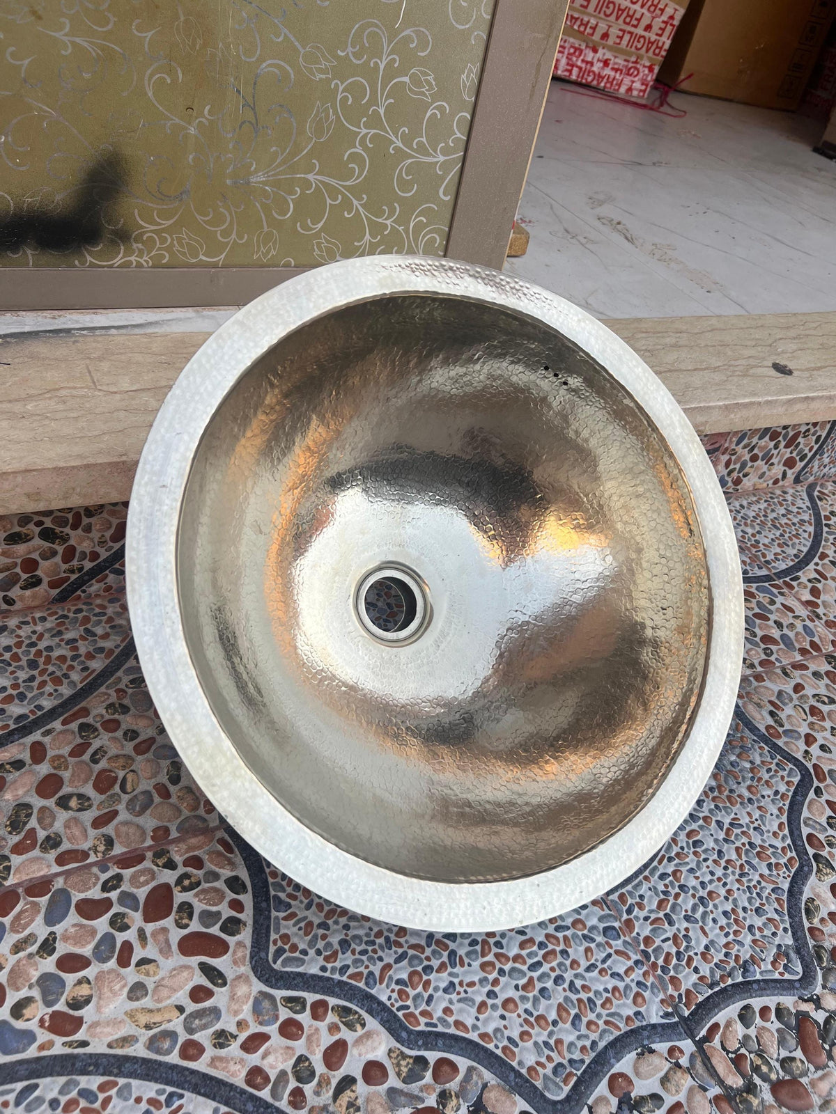 Hammered Round Silver Sink, Drop-In Bathroom Basin, Silver Bathroom Sink, Handmade Silver Vanity Sink, Unique Hammered S