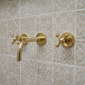 Unlacquered Brass Wall Mount Faucet, Cross Handle Sink Faucet, Bathroom sink Faucet, Solid Brass Vanity Tap, Living Fini