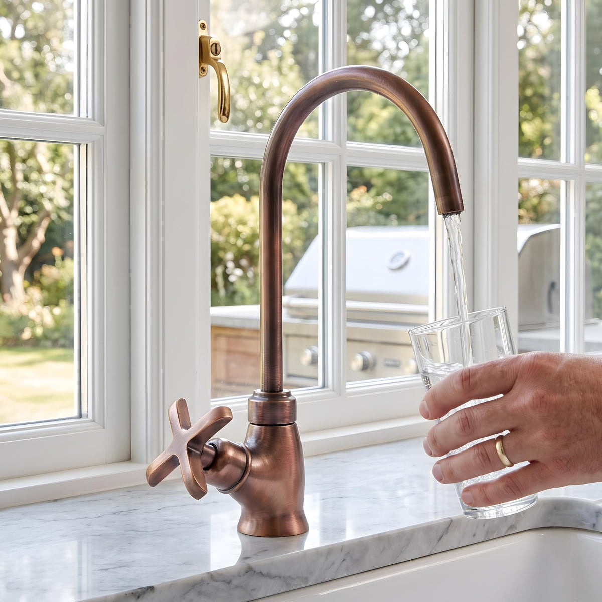 Antique Copper Cold Water Faucet with Cross Handles