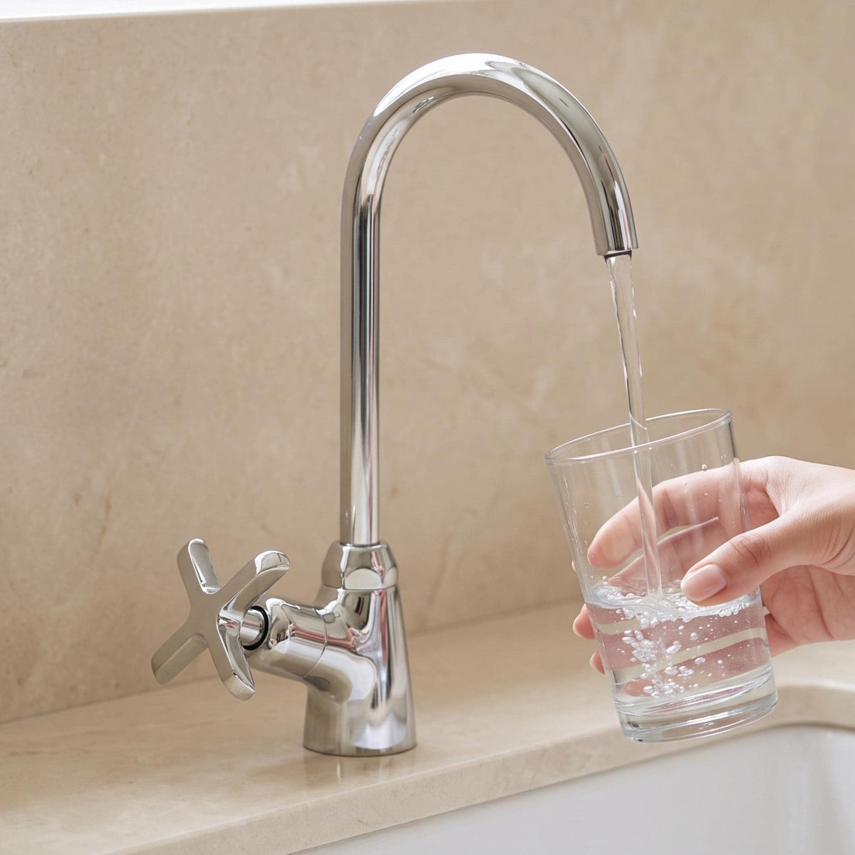 Polished Nickel Cold Water Faucet with Cross Handles