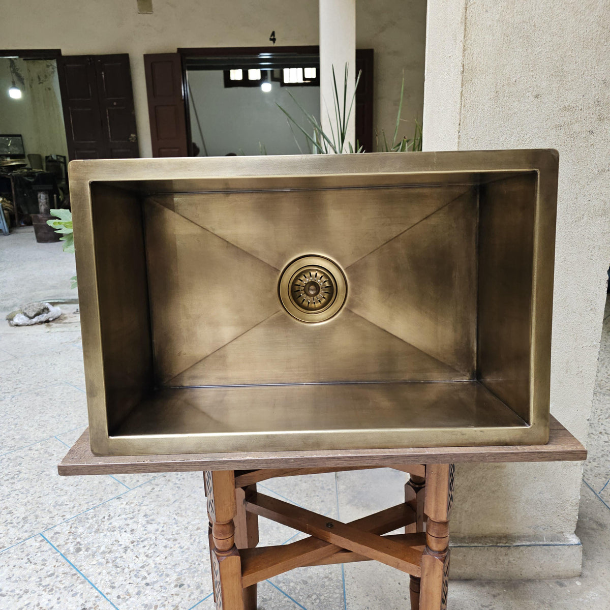 Handmade Brass Kitchen Sink, Undermount Rectangular Single Bowl Basin, Brushed Bronze Bar Prep