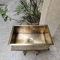 Brass Undermount Kitchen Sink, Handmade Brushed Bronze Rectangular Single Bowl Bar Basin