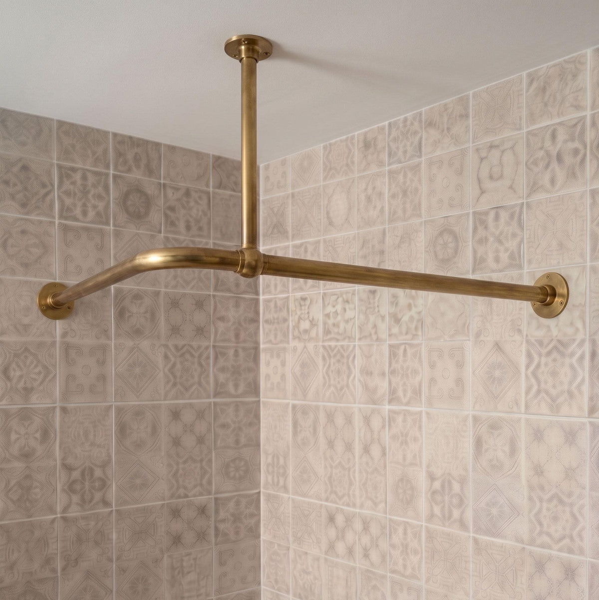 Unlacquered Brass L-Shaped Corner Shower Curtain Rod