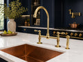 Unlacquered Brass Kitchen Faucet, Dual Handle Bridge Sink, Sprayer Included