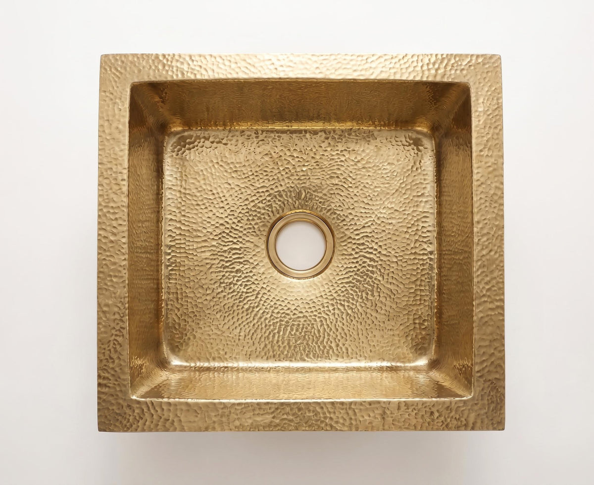 Square Hammered Brass Kitchen Sink- Farmhouse Kitchen Basin