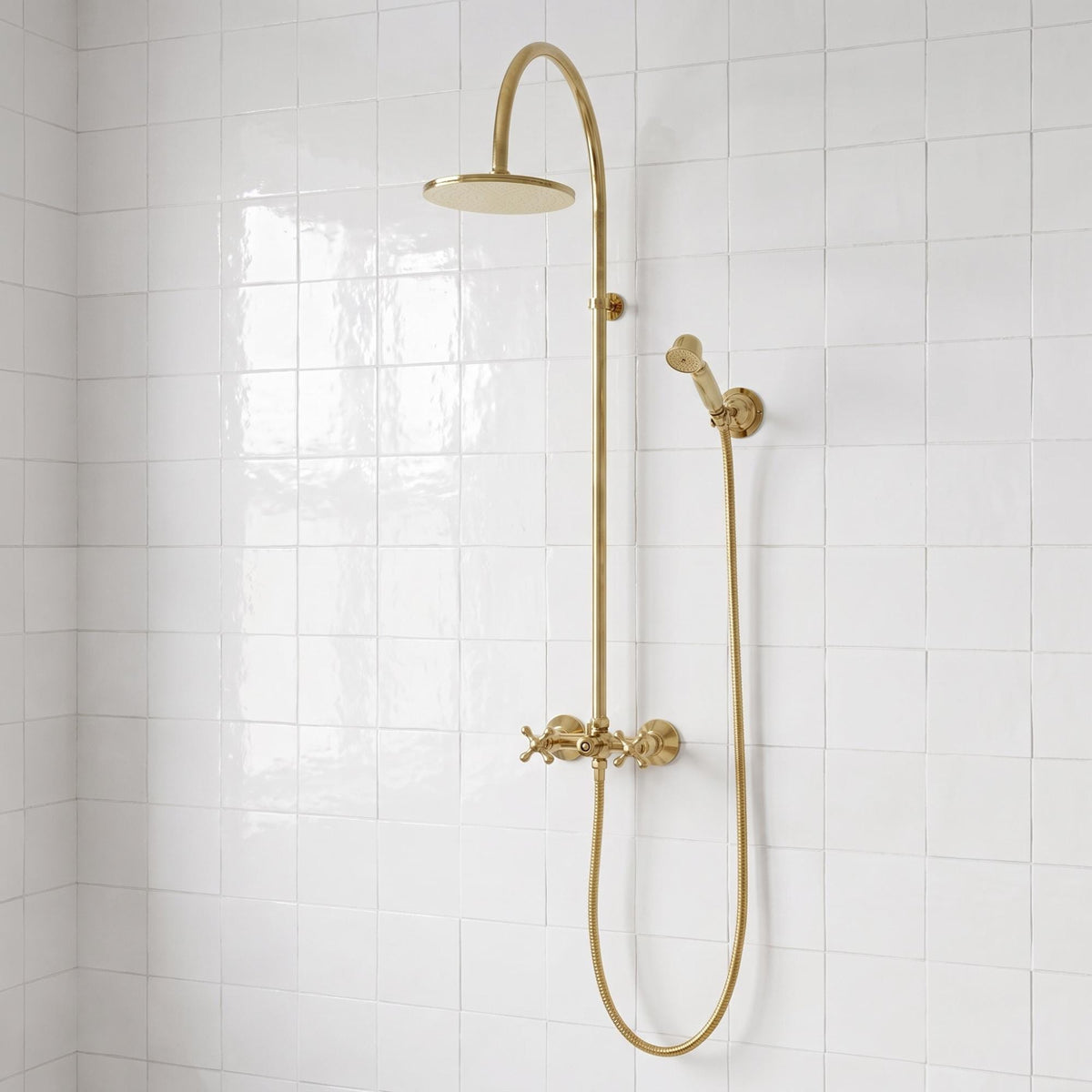 Unlacquered Brass Exposed Shower System with Handheld Shower