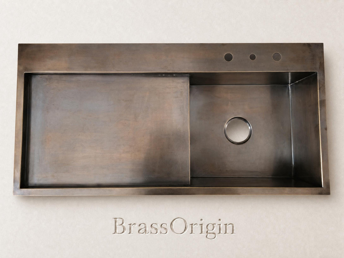 Handmade Brass Kitchen Sink with Drainboard