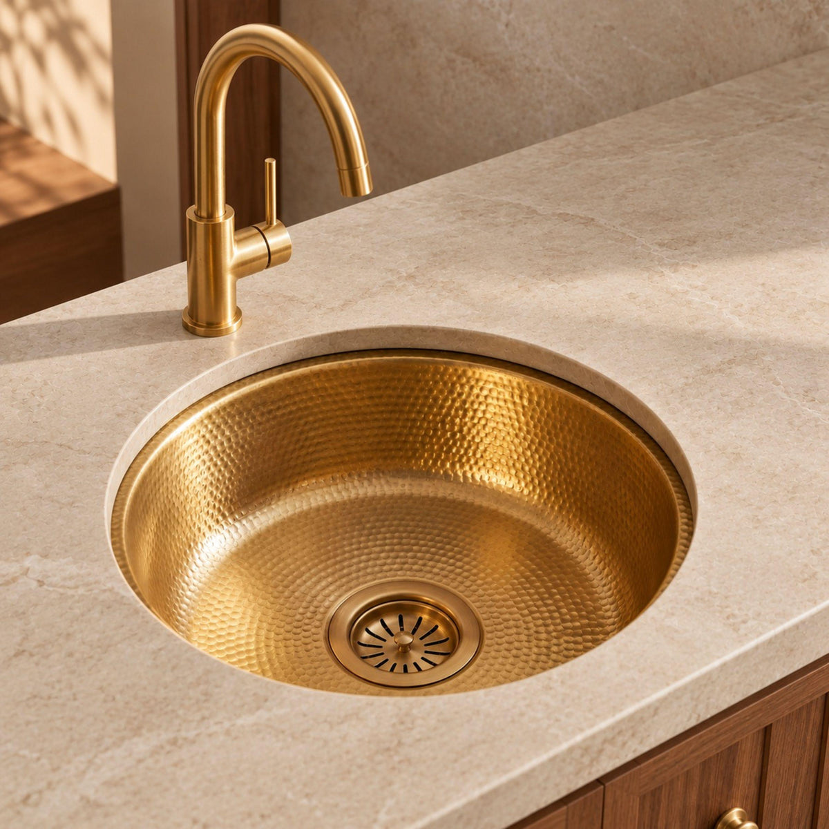 Unlacquered Brass Bar Sink, Hammered Round Undermount Sink, Solid Brass Prep Sink, Small Wet Bar Sink, Bathroom Vanity B