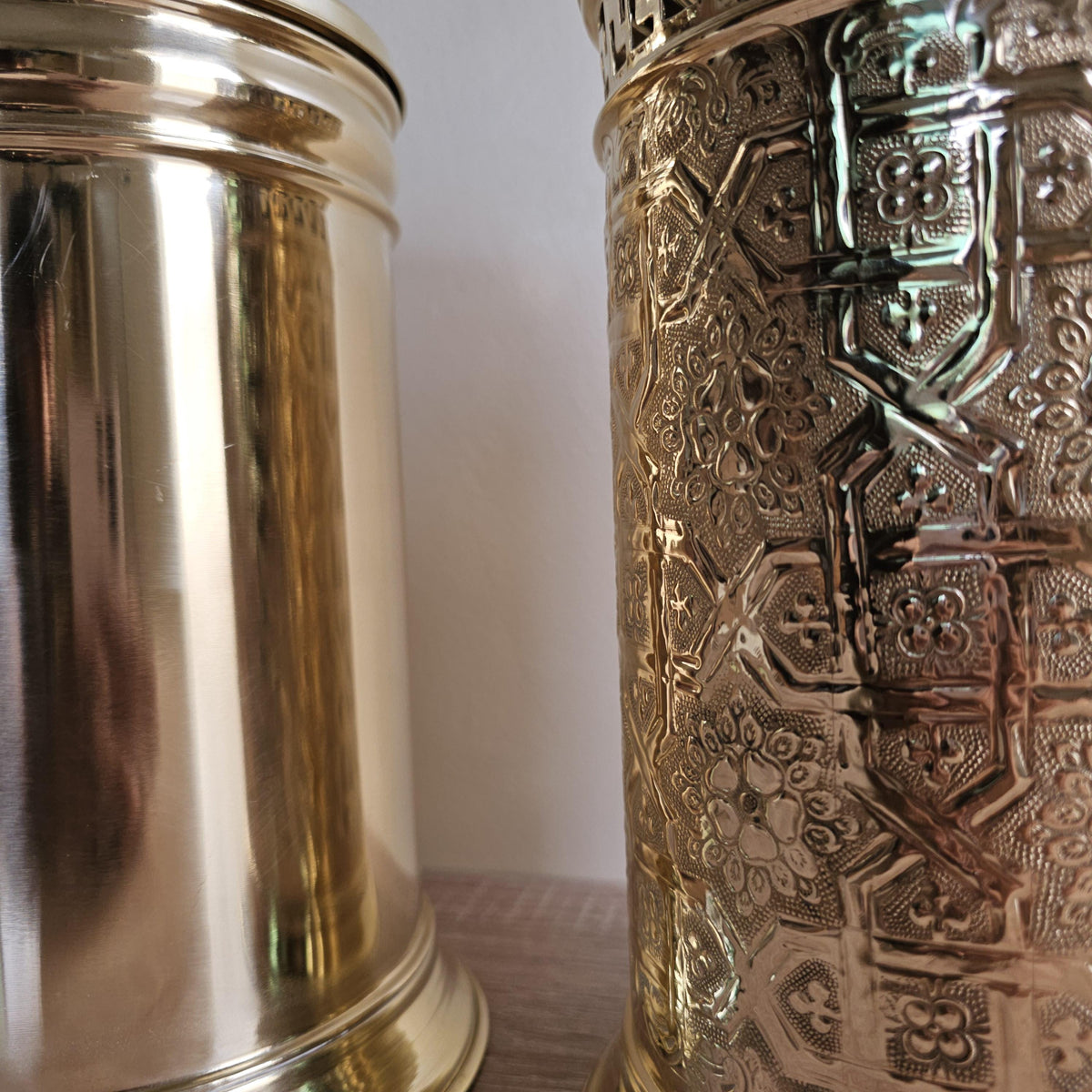Brass Trash Can with Lid – Handmade Moroccan Engraved Waste Basket