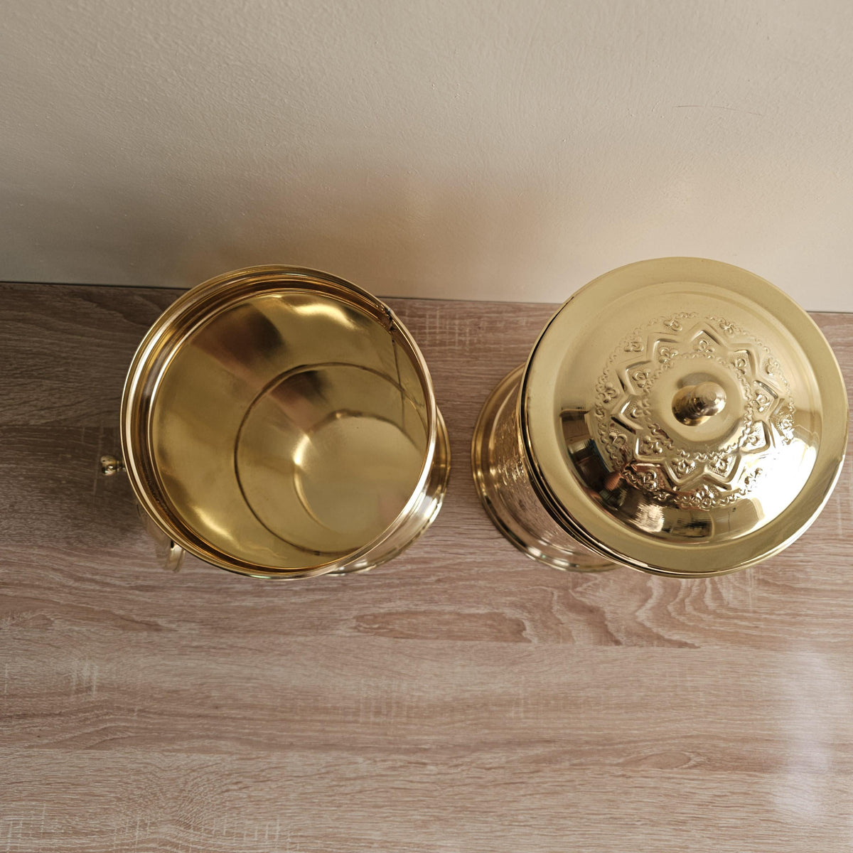 Brass Trash Can with Lid – Handmade Moroccan Engraved Waste Basket