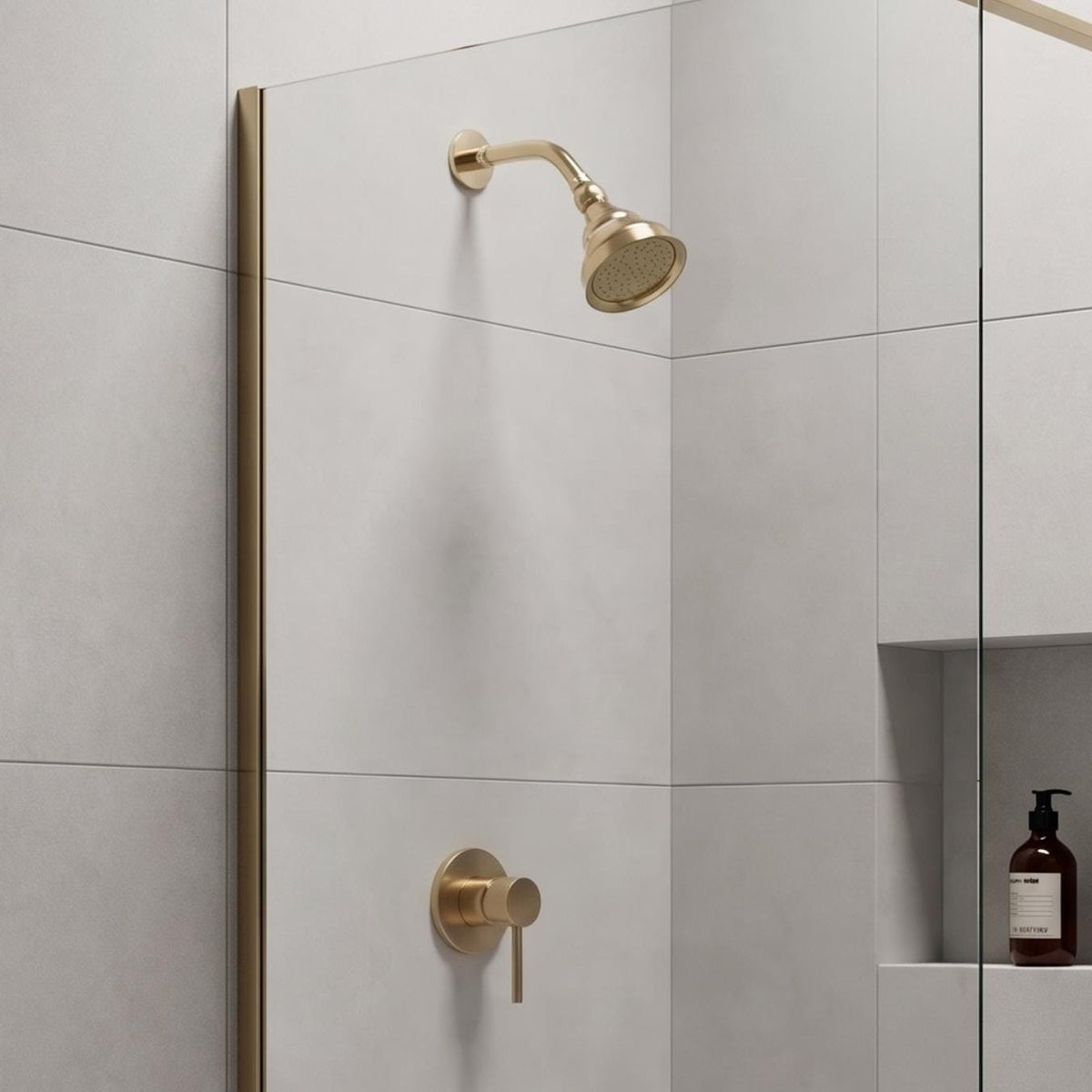 Unlacquered Brass Concealed Shower System with Swivel Head