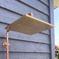 Solid Brass Rain Shower Head, Square Unlacquered Showerhead, Indoor Outdoor Shower Fixture