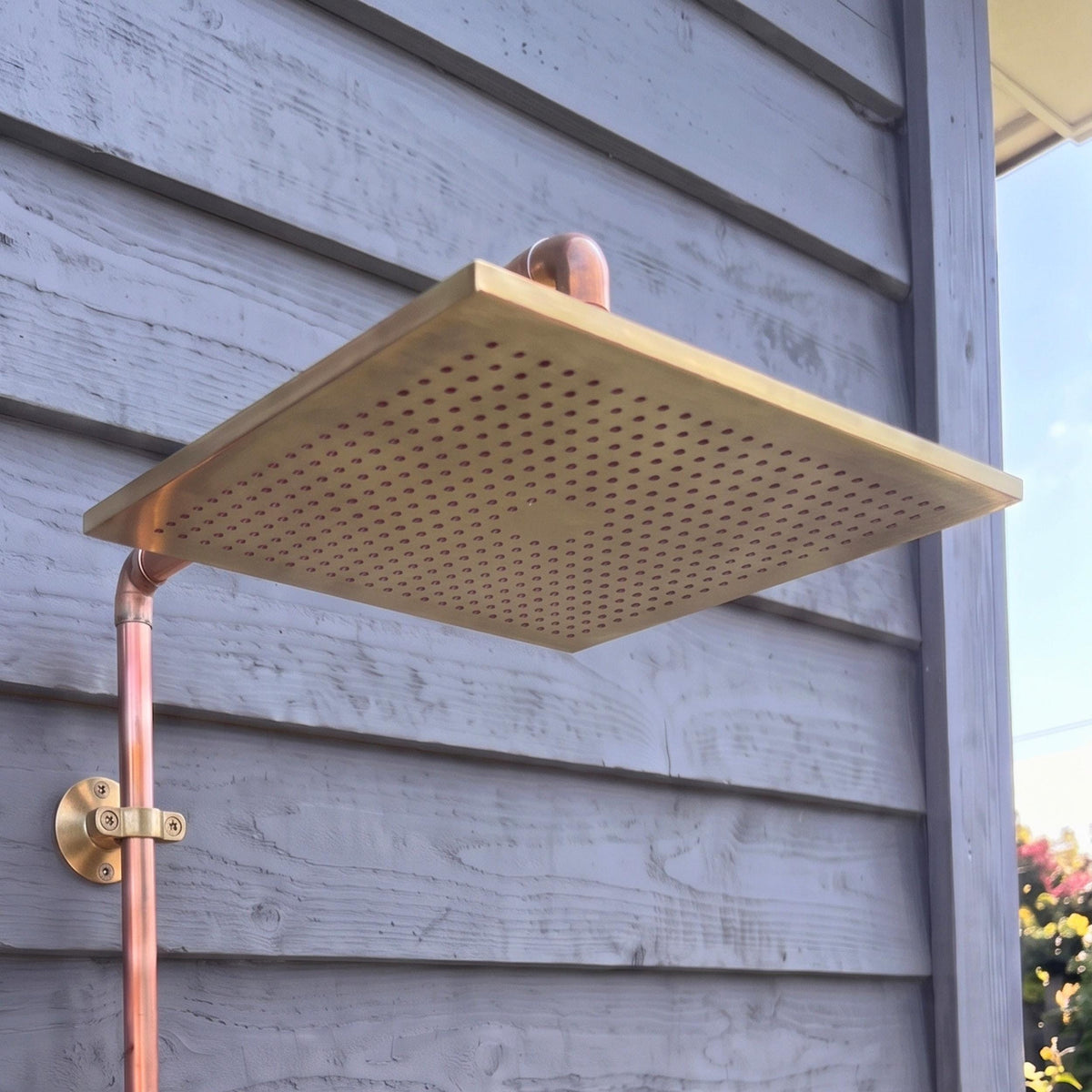 Solid Brass Rain Shower Head, Square Unlacquered Showerhead, Indoor Outdoor Shower Fixture