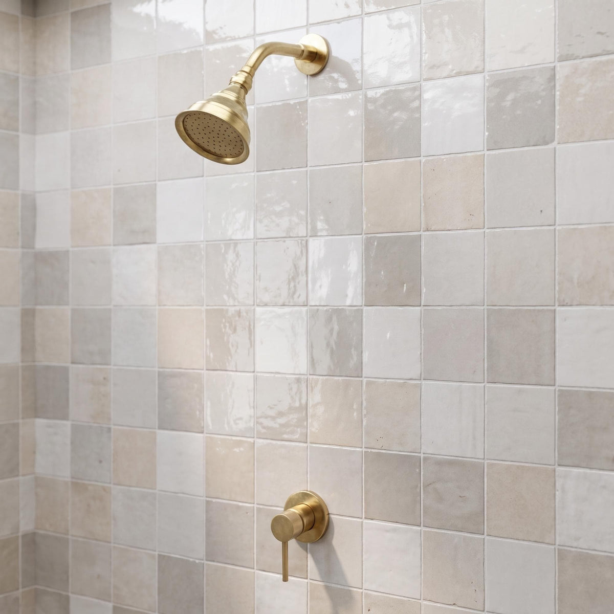 Unlacquered Brass Concealed Shower System with Adjustable Head and