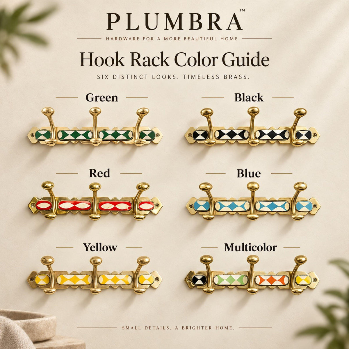 Handmade Moroccan Brass Hook Rack – Artisan Wall Hooks with Colorful Resin Inlay