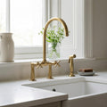 Unlacquered Brass Bridge Kitchen Faucet, Sink Faucet, Vintage Patina