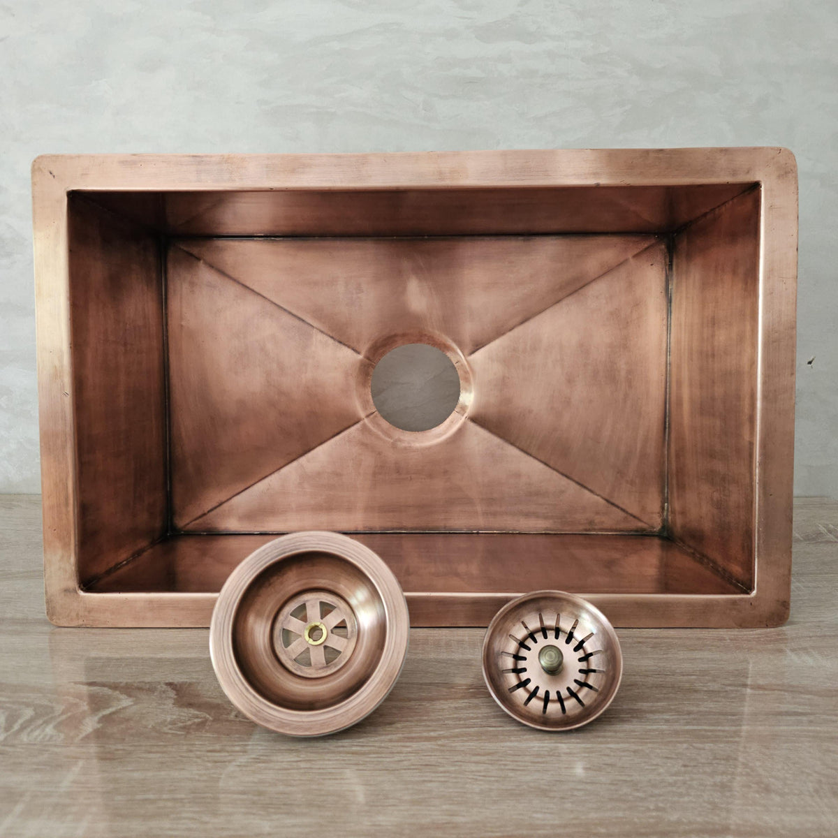Copper Sink, Antique Patina Smooth Undermount Basin, Handmade Rectangular Single Bowl