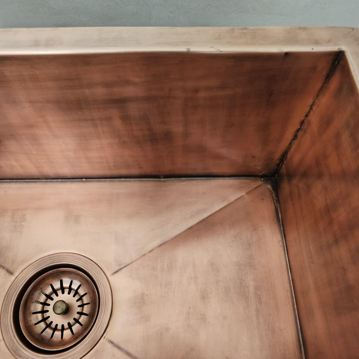Copper Sink, Antique Patina Smooth Undermount Basin, Handmade Rectangular Single Bowl