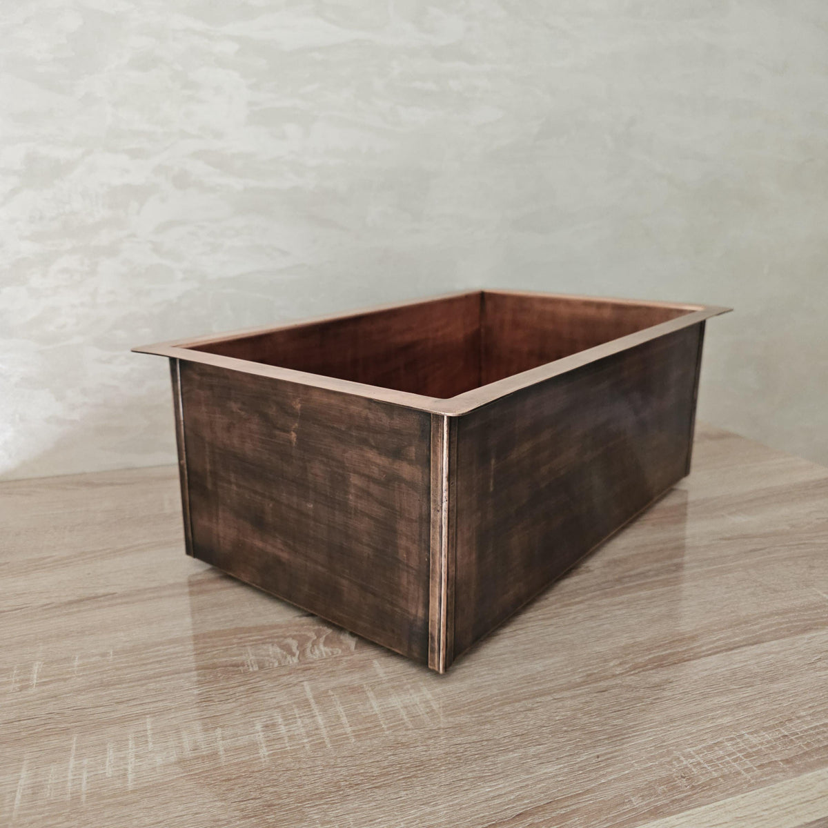 Copper Sink, Antique Patina Smooth Undermount Basin, Handmade Rectangular Single Bowl