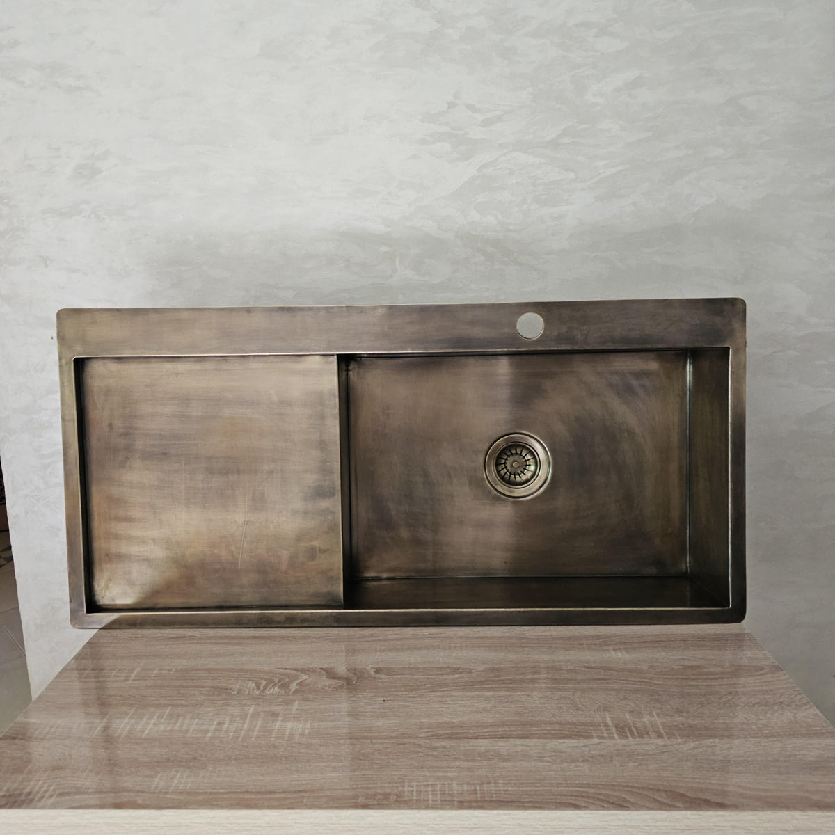 Brass Sink with Integrated Drainboard