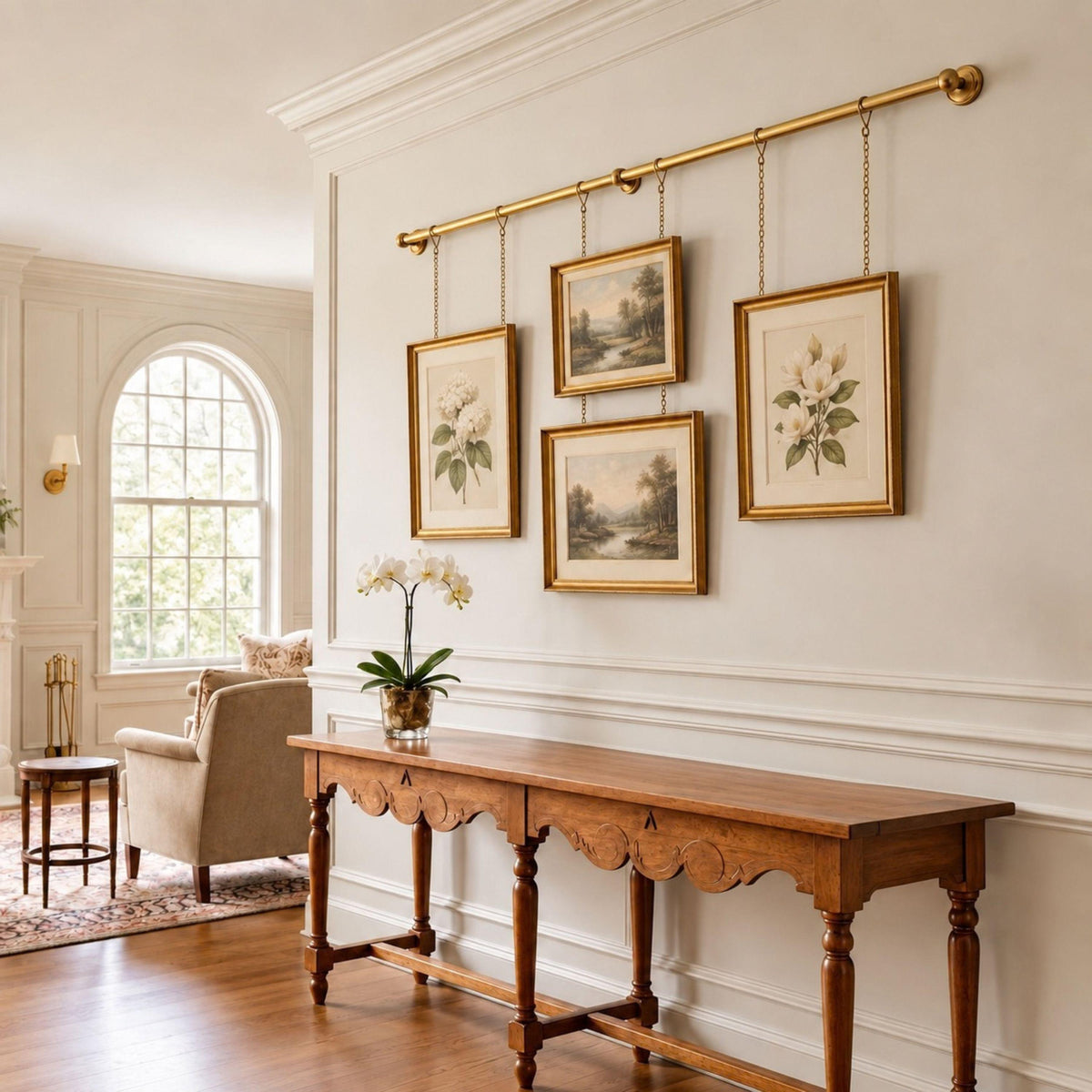 Unlacquered Brass Picture Rail Hanging System, Solid Brass Gallery Wall Kit, Vintage Artwork Hanging Rail, Museum Style 