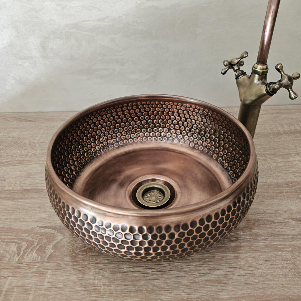 Copper Wash Basin – Hammered Round Bathroom Basin