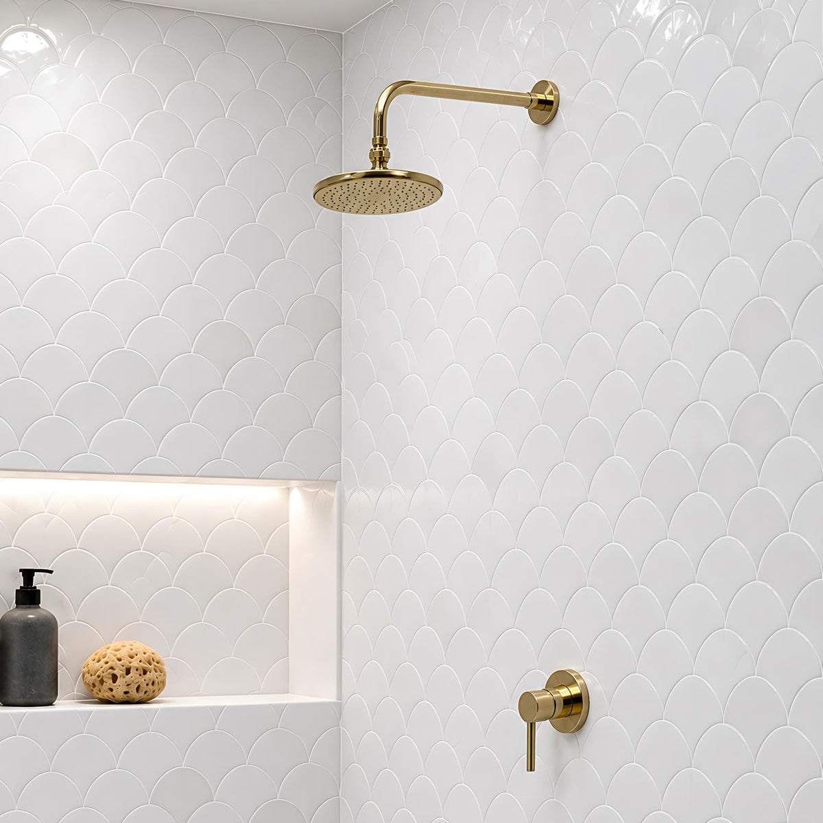 Unlacquered Brass Concealed Round Rain Shower System with Straight Arm