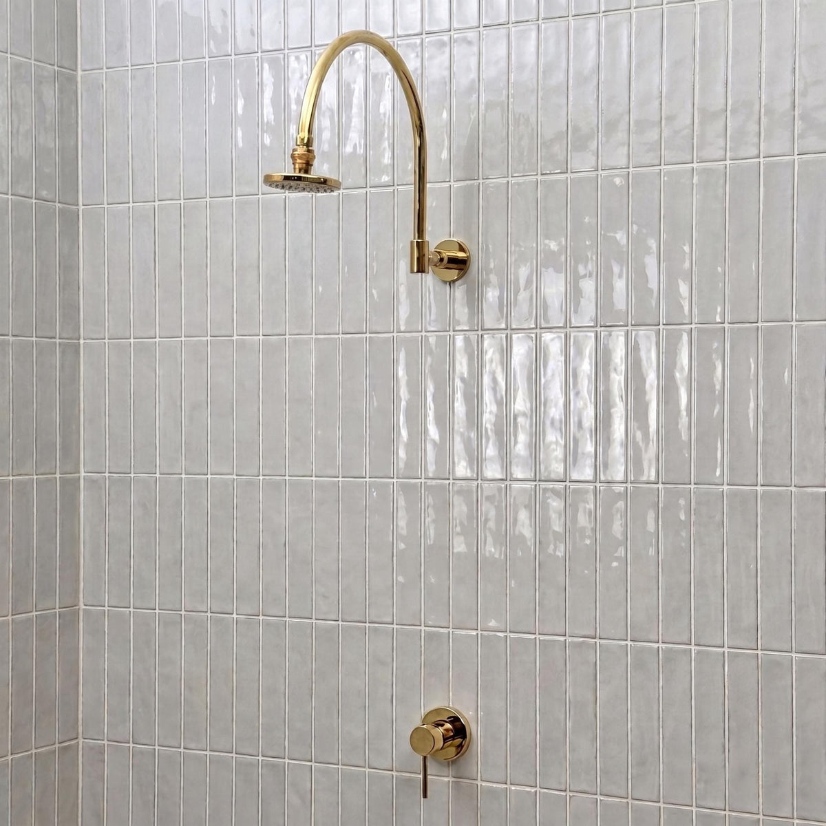 Unlacquered Brass Concealed Round Rain Shower System with Gooseneck Arm