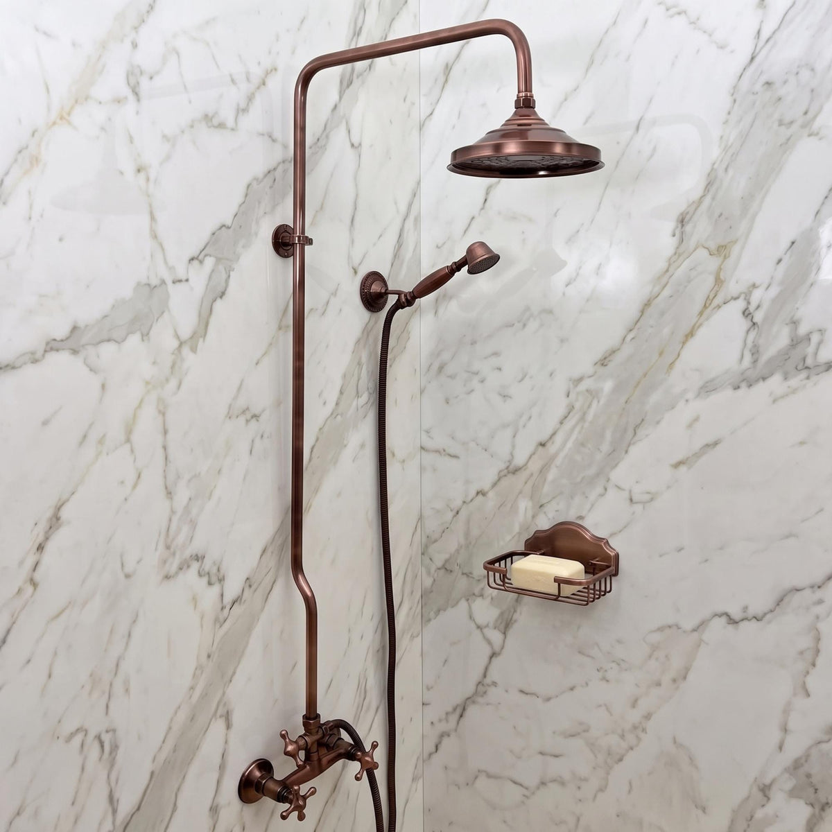 Lacquered Aged Dark Copper Shower System with Handheld